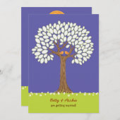 愛の鳥の木(夜)の結婚式招待状 招待状 (正面/裏面)