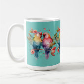 愛の鳥の枝にハートに囲まれた。 コーヒーマグカップ (左)