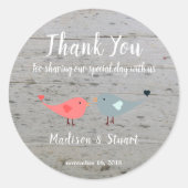 愛の鳥の素朴な木結婚の感謝お願い ラウンドシール (正面)