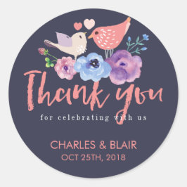愛の鳥の花ありがとうスクリプト結婚のステッカー ラウンドシール
