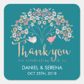愛の鳥の花の木ありがとう結婚ステッカー スクエアシール (正面)