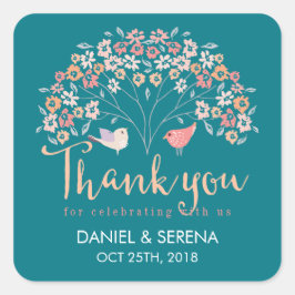 愛の鳥の花の木ありがとう結婚ステッカー スクエアシール