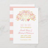 愛の鳥の花の木の結婚式の日付カードを保存 セーブザデート (正面/裏面)