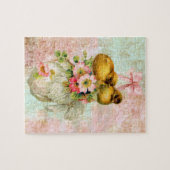 愛の鳥の花ヴィンテージイースターカードアートポスター ジグソーパズル (横)