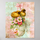 愛の鳥の花ヴィンテージイースターカードアート ポスター (正面)