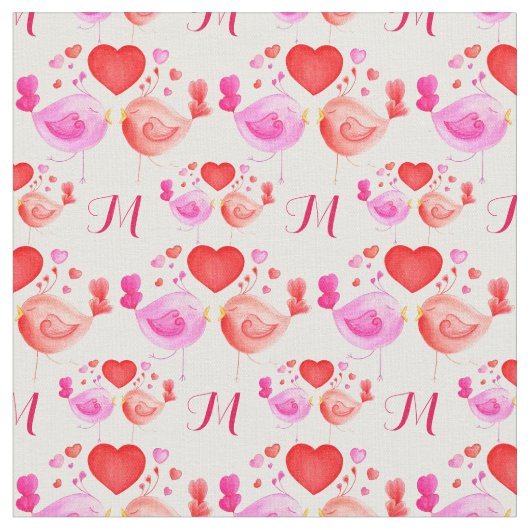 愛の鳥の芸術モノグラム繊維の繰り返しパターン ファブリック (クローズアップ)