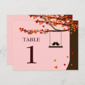 愛の鳥の落下ハートオークツリーテーブル番号 ポストカード (正面/裏面)