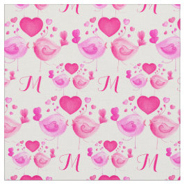 愛の鳥アートモノグラムピンクの繰り返しパターン ファブリック