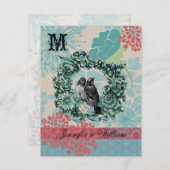 愛の鳥オンフローラリース結婚式RSVPカード 出欠カード (正面/裏面)