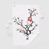 愛の鳥オンブランチ – ロマンチックな赤いハートツリーアート ゴルフタオル (インサイチュ)