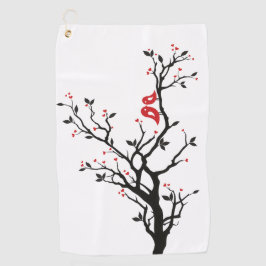 愛の鳥オンブランチ – ロマンチックな赤いハートツリーアート ゴルフタオル