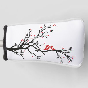 愛の鳥オンブランチ – ロマンチックな赤いハートツリーアート ゴルフヘッドカバー