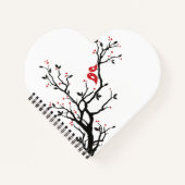 愛の鳥オンブランチ – ロマンチックな赤いハートツリーアート ノートブック (正面)