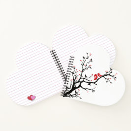 愛の鳥オンブランチ – ロマンチックな赤いハートツリーアート ノートブック