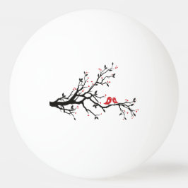 愛の鳥オンブランチ – ロマンチックな赤いハートツリーアート 卓球ボール