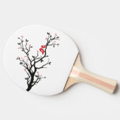 愛の鳥オンブランチ – ロマンチックな赤いハートツリーアート 卓球ラケット (横)