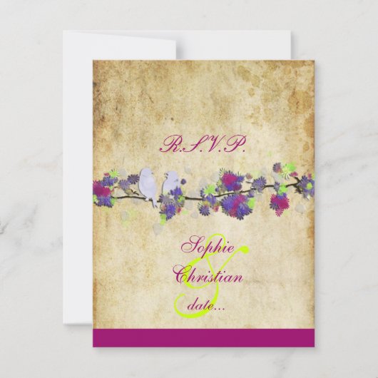 愛の鳥、大きなRSVPs/DIY色 出欠カード (正面)