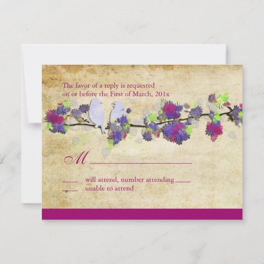 愛の鳥、大きなRSVPs/DIY色 出欠カード (裏面)