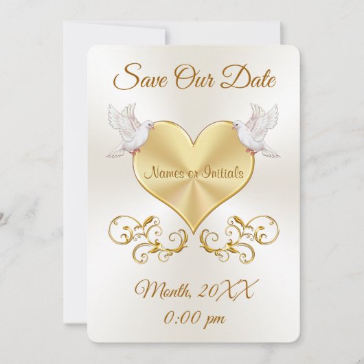 愛の鳩とハート結婚式の日付カードを保存 招待状 (正面)