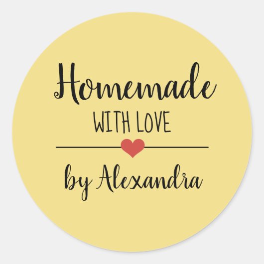 愛の黄色のスクリプトで手作りカスタムの ラウンドシール (正面)