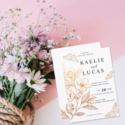"愛の黄金の開花結婚" 招待状