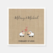 愛の黄麻布おもしろいの愛らしい可愛い漫画の羊 スタンダードカクテルナプキン (正面)