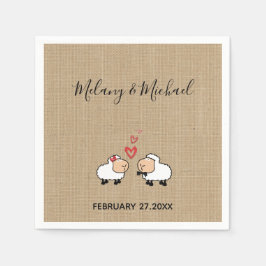 愛の黄麻布おもしろいの愛らしい可愛い漫画の羊 スタンダードカクテルナプキン