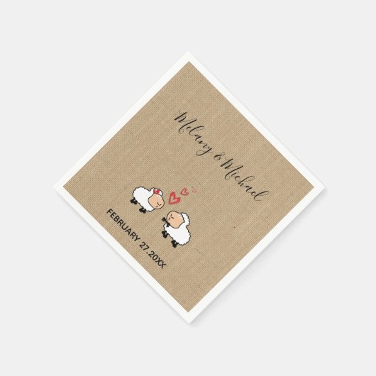 愛の黄麻布おもしろいの愛らしい可愛い漫画の羊 スタンダードカクテルナプキン (角)