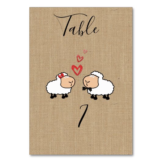 愛の黄麻布おもしろいの愛らしい可愛い漫画の羊 テーブルナンバー (正面)