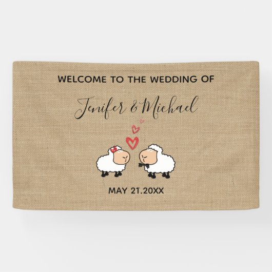 愛の黄麻布おもしろいの愛らしい可愛い漫画の羊 横断幕 (横)