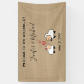 愛の黄麻布おもしろいの愛らしい可愛い漫画の羊 横断幕 (縦)