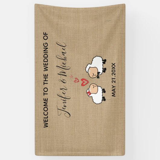 愛の黄麻布おもしろいの愛らしい可愛い漫画の羊 横断幕 (縦)