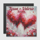 愛の2つの抽象的なハートの名入れマグネット (正面/裏面)