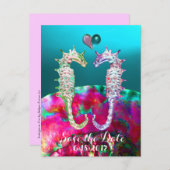 愛のSEAHORSES,ブルーピンクのnacre,日付を保存 案内ポストカード (正面/裏面)