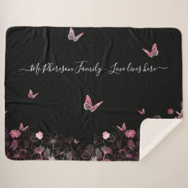 愛はここに住む蝶と花畑 シェルパブランケット