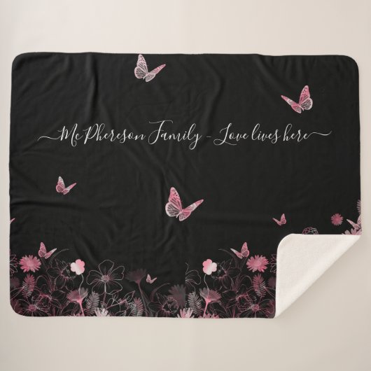 愛はここに住む蝶と花畑 シェルパブランケット (正面(横))