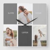 愛はここに住む |写真家族の贈り物3 スクエア壁時計 (正面)