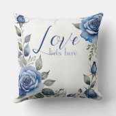 愛はここに住んでいる – 青いバラ クッション (裏面)