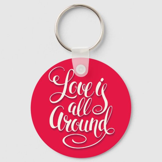 愛はすべてのスクリプトのまわりにレタリングピンク キーホルダー (正面)