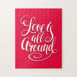 愛はすべてのスクリプトのまわりにレタリングピンク ジグソーパズル