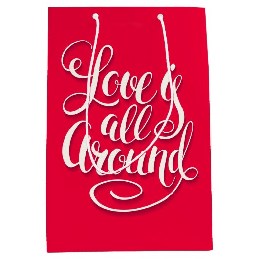 愛はすべてのスクリプトのまわりにレタリングピンク ミディアムペーパーバッグ (正面)