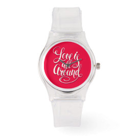 愛はすべてのスクリプトのまわりにレタリングピンク 腕時計