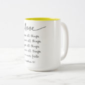 愛はすべての事のマグに耐えます ツートーンマグカップ (正面右)