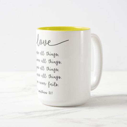 愛はすべての事のマグに耐えます ツートーンマグカップ (正面右)