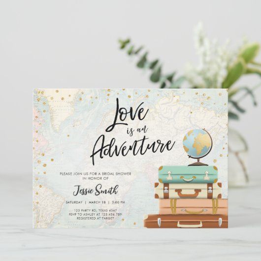 愛はアドベンチャージャーニー旅行ブライダルシャワー 招待状 (スタンド正面)