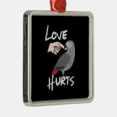 愛はアフリカのグレイのオウムのバレンタインデーを傷つける メタルオーナメント (右)