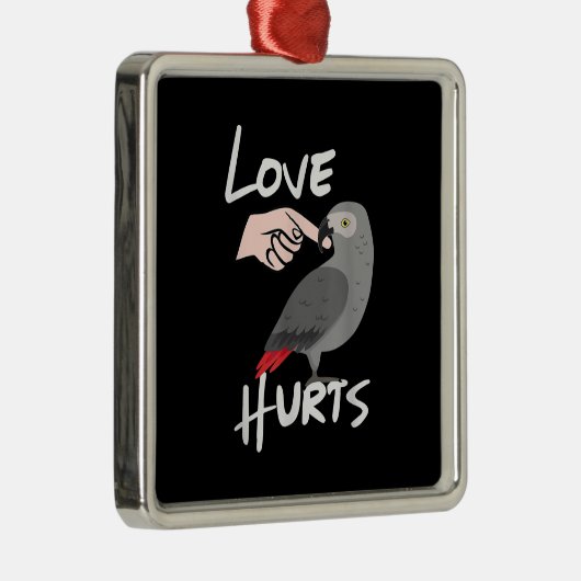 愛はアフリカのグレイのオウムのバレンタインデーを傷つける メタルオーナメント (右)