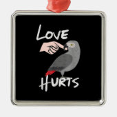 愛はアフリカのグレイのオウムのバレンタインデーを傷つける メタルオーナメント (正面)