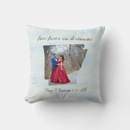 愛はアーカンソー州に住む州の形をしたカスタム写真 クッション