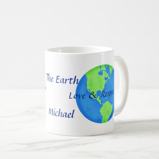 愛はアースアートの名前を尊重パーソナライズされた コーヒーマグカップ (正面右)